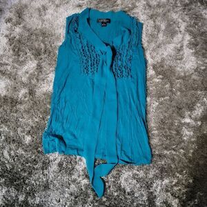 August Silk Ruffle Teal Sleeveless Dress Tank With Ties Size Medium